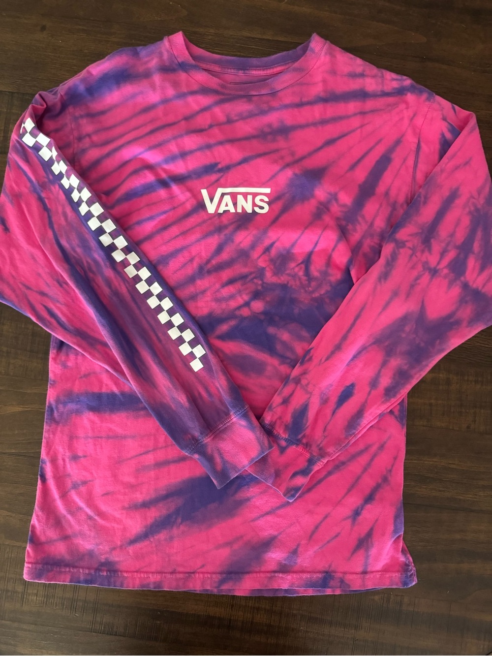 Vans Pink & Purple Tie-Dye Long Sleeve Tee with White Checker Sleeve